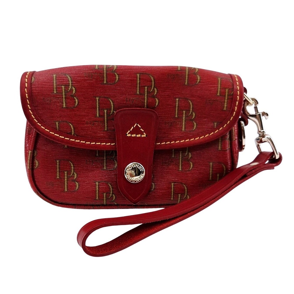 Dooney & Bourke Red Monogram Wristlet Vintage Made in USA Duck Charm B6669289